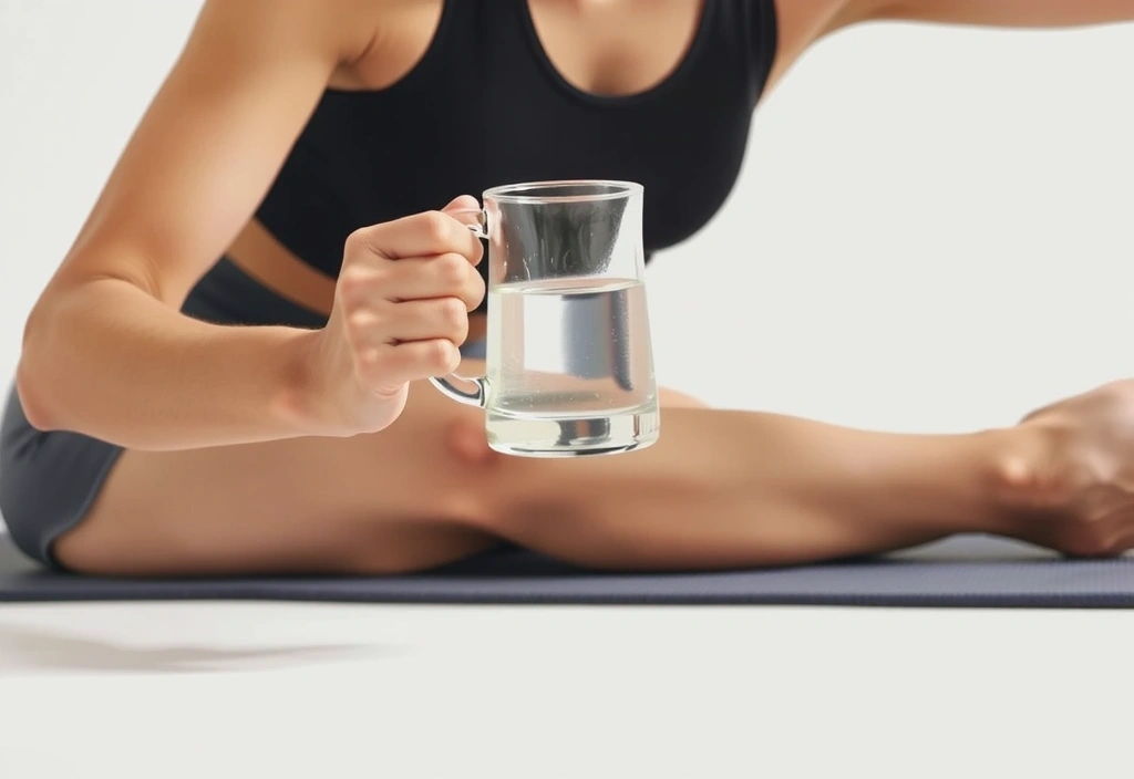 Persona che fa esercizi e beve acqua